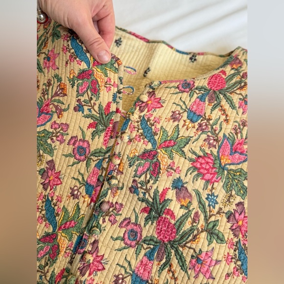 Vintage Reversible Quilted Floral Jacket Cream Cotton Cottagecore Boho Handmade - Picture 12 of 13